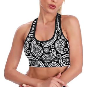 Paisley Bloemenprint Wit Vrouwen Tank Top Sport BH Yoga Workout Vest Atletische Bras