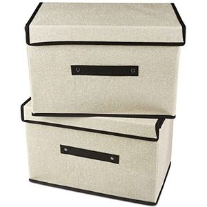 Uootach 2 stuks opbergdozen, 36 x 23 x 24 cm, opvouwbaar met deksel, opbergmand, speelgoedkist, voor het opbergen van kleding, boeken, speelgoed, sokken (wit)