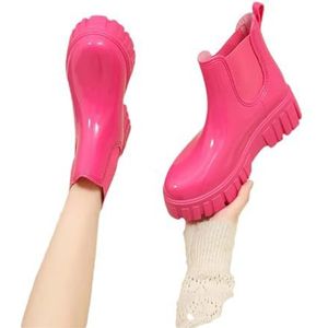 Wjnvfioo Vrouwen Buitenkleding Regenlaarzen Waterdichte Schoenen Korte Midden Slip Schoenen Effen Dikke Zool Rubber Schoenen