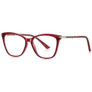 moomoobird Cat Eye Bril voor Vrouwen Metaal TR90 Frame Retro Bril Frame Vrouwelijk, Rood met helder