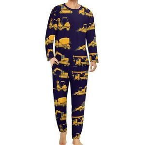 Bouwmachines Vrachtwagens Comfortabele heren pyjama set ronde hals lange mouwen loungewear met zakken M
