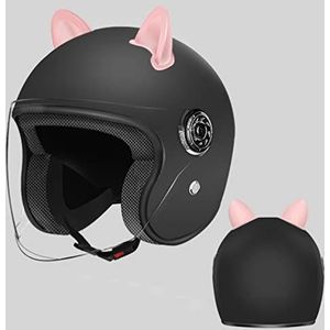 NAIQIALUO Open Helm · Jeugd Klassieke Kat Oren Elektrische Scooter Open Gezicht 3/4 Motorhelm,Scooter Lichte Bromfiets Helm ATV Straat Helm,DOT Goedgekeurd 15,50CM-64CM