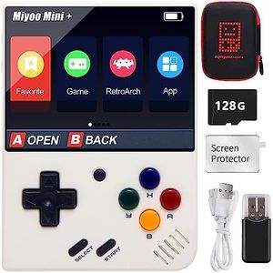 Miyoo Mini Plus hand spel console, 3,5 inch IPS 640x480 scherm, 128G TF-kaart met 15000 klassieke spellen, Ondersteuning WiFi Hotspot-modus Matchmaking met opberghoes..