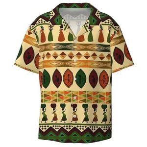 Bohemen Stijl Traditionele Afrikaanse Patroon Print Mannen Korte Mouw Jurk Shirts Met Zak Casual Button Down Shirts Business Shirt, Zwart, 3XL