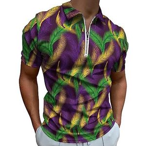 Palmen kleur van Mardi Gras poloshirt voor mannen casual rits kraag T-shirts golf tops slim fit