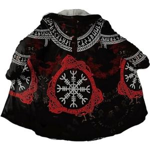 Viking Mantel Met Capuchon Unisex 3D-geprint Schild Viking Draak Vegvisir Totem Noorse Mantel Tattoo Capuchon Mantel Verdikte Warme Jas Winterjas (Color : Coat, Size : 4XL)