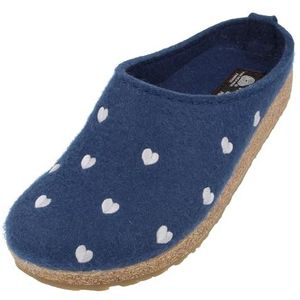 HAFLINGER 741031 Grizzly Pantoffels met hartjes, uniseks, volwassenen, bosbes 109, 38 EU