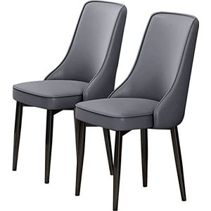 GEIRONV Moderne keukenstoelen set van 2, waterdicht PU-leer for woonkamer slaapkamer eetkamerstoelen lounge stoel met koolstofstalen voeten Eetstoelen (Color : Dark Gray, Size : 92 * 48 * 45cm)