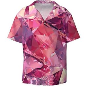 YJxoZH Roze Diamant Patroon Print Heren Jurk Shirts Casual Button Down Korte Mouw Zomer Strand Shirt Vakantie Shirts, Zwart, XL
