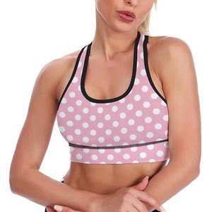 Roze Polka Dots Dames Tank Top Sport BH Yoga Workout Vest Atletische BH's