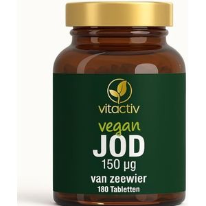 VITACTIV Jodiumtabletten - 150 μg jodium van bruine algen of kelp - natuurlijk, veganistisch, hoge dosis, zonder kunstmatige toevoegingen - geproduceerd en laboratoriumgetest in Duitsland - 180