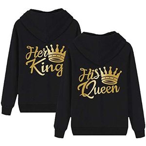 Her King en His Queen Hoodies Voor Koppels,Dikke hoodie met lange mouwen,Trui Met Capuchon Met Zakken (1 stuk)
