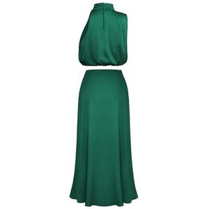 Dames 2-delige Outfits Sexy Mouwloze Top met Nephals en Casual Avondjurk met Lange Rok(Color:Dark green,Size:XL)