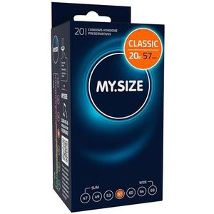 MY.SIZE Classic Condooms 57 mm breed, 20 stuks, premium condooms, extra dun, zachte en zachte condooms, dunne wand van 0,07 mm