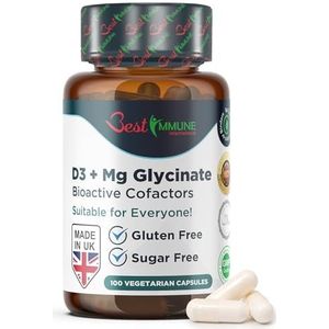 Immune Natuurlijke Vitamine D3 1000IU Magnesiumglycinaat 400mg Bioactieve Cofactoren Premium Kwaliteit Natuurlijk Product Ideale Sterkte 100 Vegetarische Capsules Hoogste Biologische Beschikbaarheid