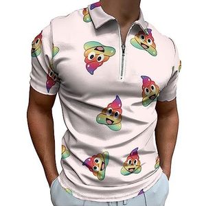 Regenboog Eenhoorn Poep Poloshirt voor Mannen Casual Rits Kraag T-shirts Golf Tops Slim Fit