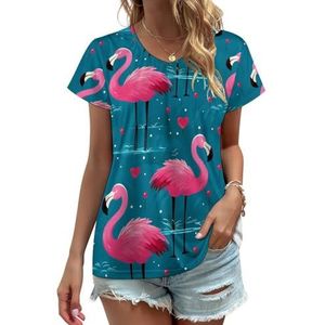 Flamingo Dames V-hals T-shirts Leuke Grafische Korte Mouw Casual Tee Tops 4XL