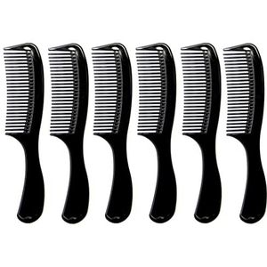 LUXXII - (6 Pack) 8 inch Black Styling Essentials Ronde Handvat Comb Pocket