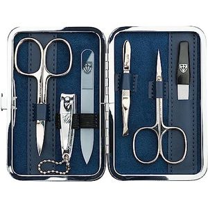 DREI SCHWERTER - Germany 6-delige manicureset 'Genova' | Nagelverzorgingsset in Textiletui Jeans Blauw | Inhoud: Nagelschaar, Nagelschaar, Nagelknipper, Glazen nagelvijl, pincet, saffier nagelvijl