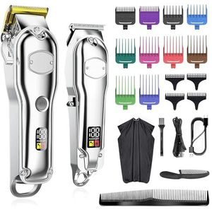 Tondeuses voor mannen, 2 stuks professionele haarsnijder heren tondeuse set metalen elektrische draadloze tondeuse voor kapper LCD-scherm kappers