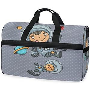 Astronaut Space Grey Art Sport Zwemmen Gym Tas met Schoenen Compartiment Weekender Duffel Reistassen Handtas voor Vrouwen Meisjes Mannen