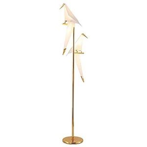 FWZJ LED dubbele kop vogel staande lamp, 3000K warm wit vloerlamp met voetschakelaar, acryl kap, 12W, moderne gouden vloerlamp voor woonkamer, slaapkamer, kantoor, werkkamer, 165 cm