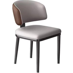 JAVYPPT Moderne eetkamerstoelen, gestoffeerde lederen eetkamerstoel, met metalen poten, keukenstoelen, ergonomisch ontwerp, voor eetkamer/woonkamer (lichtgrijs bruin)