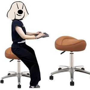 JAVPTAV Ergonomische bureaustoel zadelstoel, draaibare salon zadelvormige kruk voor haarstylist mondhygiënist, bar keuken verstelbare houding zadelstoel (bruin)