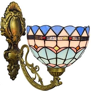 Tiffany Wandlamp Mediterrane Stijl Nachtkastje Wandlamp 8-Inch Gekleurde Glazen Wandlamp, Gebruikt Voor Slaapkamer, Nachtkastje, Woonkamer, Gang