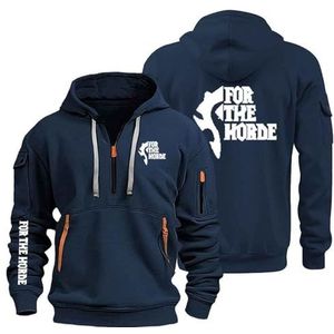 AHYAOFA H.or.d.e Herentrui met capuchon, casual, lange mouwen, met capuchon en 1/4-ritssluiting, buitenpullover, Marineblauw-1, 38-40 Alto