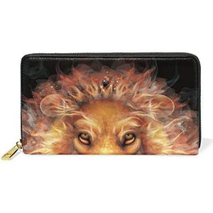 Fire Flame King Lion Portemonnee voor Vrouwen Lederen Rits Telefoon Portemonnee