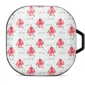 Octopus en tonijn patroon oordopjes hoesje compatibel met Samsung hard shell beschermhoes zwart stijl