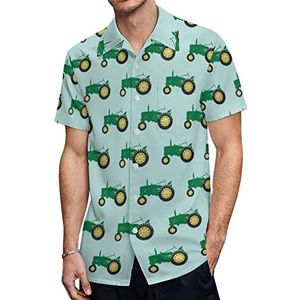 Groene tractor heren Hawaiiaanse shirts korte mouw casual shirt button down vakantie strand shirts 2XS
