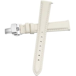 YingYou Horlogeband Dames Echt Leer Vlindersluiting Eenvoudig Geen Graan Horlogearmband Wit 12 13 14 15 16 17 Mm (Color : White-Silver-B1, Size : 14mm)