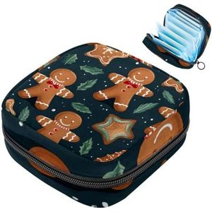 MUOOUM Kerst Peperkoek Man Patroon Maandverband Opbergtas Menstruatie Pad Tas Draagbare Menstruatie Cup Pouch met Rits voor Tiener Meisjes Vrouwen Dames