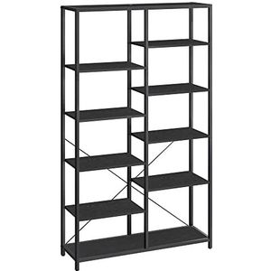 VASAGLE LLS155B56 boekenkast met 5 niveaus staande plank plank voor woonkamer badkamer keuken hal eenvoudige montage zwart met houtnerf 30 x 100 x 170 cm