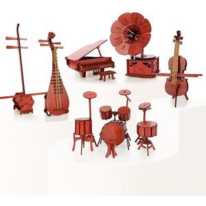 6-in-1 3D-puzzels voor volwassenen/kinderen met piano, grammofoon, batterij, cello, Erhu en Pipa, voor houten decoraties, houten ambachten voor 6 jaar en ouder