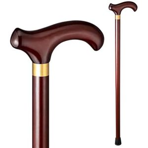 Houten wandelstok, Wandelstok van beukenhout, 31-37 inch, bruinrood, met ergonomisch handvat en antislippunt(Brown-red#3,95cm/37in)