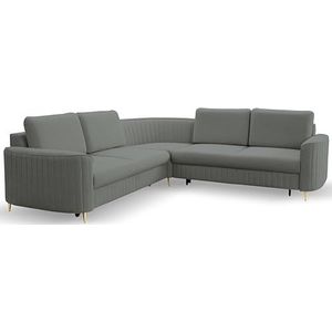 DomoHome Hoekbank Laren Moderne Slaapbank Opbergruimte voor Beddengoed Stijlvolle Kunststof Poten Eenvoudige Opbouw Comfortabele Slaapfunctie Rechts 150x212cm Maat: 251x251x85cm Kleur: DONKERGRIJS