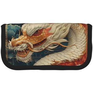 gopoo The White Dragon and The Moon schattig canvas etui - georganiseerde opslag voor reizen en dagelijks gebruik etui, make-upzakje