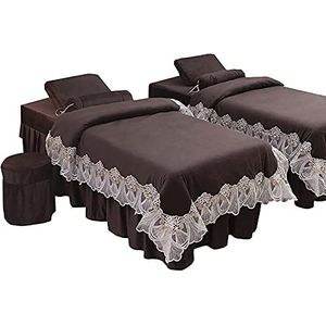 MESCXTY 4-delige flanellen massagetafel-bedlakenset, effen woonkamerrok, herbruikbaar, cosmetica-dekbedovertrek voor lichaamsfysiotherapie-massage, curry, 190 x 70 cm