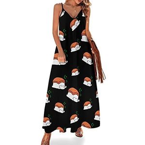 Nesushi Design Sling Maxi-jurk voor dames, V-hals, casual, mouwloos, verstelbare riem, sexy lange jurk