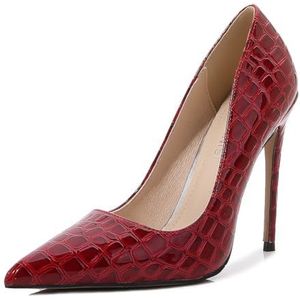 Stijlvolle schoenen met reliëf patroon en stiletto-hak voor dames in grote maten Trendy schoenen met hoge hakken met effen design, rood, 40 EU