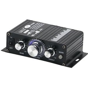 Versterker, audioversterker 2.0-kanaals uitgang HIFI miniversterker hoge bas verstelbaar 30 W + 30 W ondersteuning auto/computer/TV zwart 12V2A