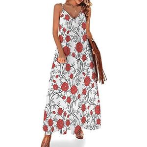 Rose Flowers Plant dames zomer maxi-jurk V-hals mouwloze spaghettibandjes lange jurk