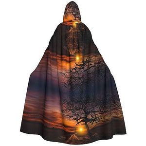 Halloween cape met capuchon en mantel boom bij gouden zonsondergang cosplay verkleedkostuum voor Halloween Kerstmis kostuum feest