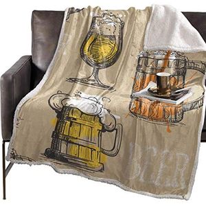 YININGDIANZI Gooi deken bier wijn glas retro tekst bed sprei dekens fleece gooi tv bank beddengoed (kleur: bruin, maat: 125 x 150 cm)