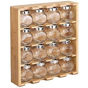 Kruidenrekje met 16 kruidenpotjes van glas - Keukenrek/specerijen rek van bamboe hout - 4 laags keukenorganizer - Hangend en staand te gebruiken - Decopatent