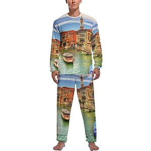 Water Venetië, Italië, zachte herenpyjama-set comfortabele loungewear met lange mouwen, top en broek, geschenken 2XL