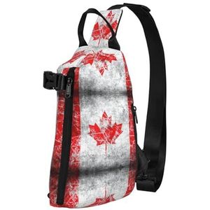OdDdot Thug Life Bloemen Print Crossbody Sling Bag Voor Vrouwen Mannen, Borst Tas Dagrugzak Rugzak Voor Reizen Sport, Vlag van Retro Canada, Eén maat